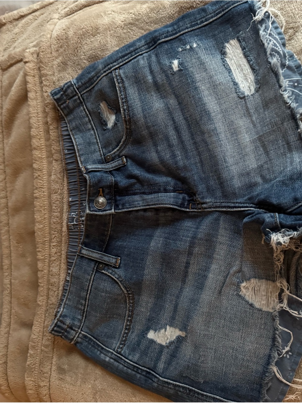 aerie Distressed Dark Blue Denim Jean Shorts